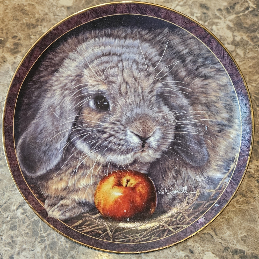 Decorative Plate with Rabbit and Apple Design
